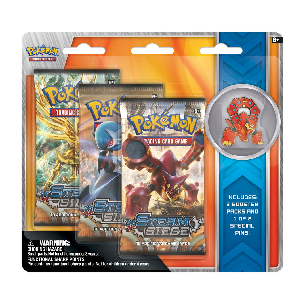 Pokmon TCG: Steam Siege 3 Pack Blister + Volcanion Pin R.E.V. Collectibles Pokmon TCG: Steam Siege 3 Pack Blister + Volcanion Pin R.E.V. Collectibles