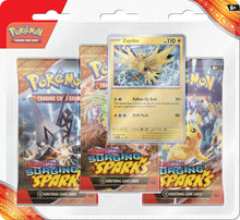Load image into Gallery viewer, Pokemon TCG: Surging Sparks 3 Pack Blisters (Zapdos / Quagsire)

